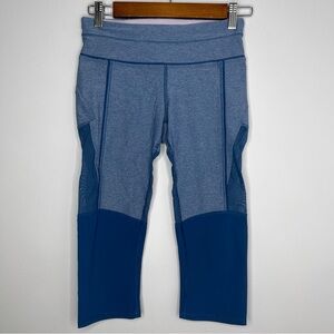 Lululemon Training Tough cropped leggings Poseidon blue with mesh panels size 4